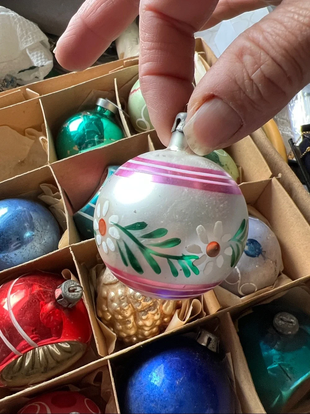 Lot Antique Vintage Mercury Glass Christmas Ornaments indent flocked Germany